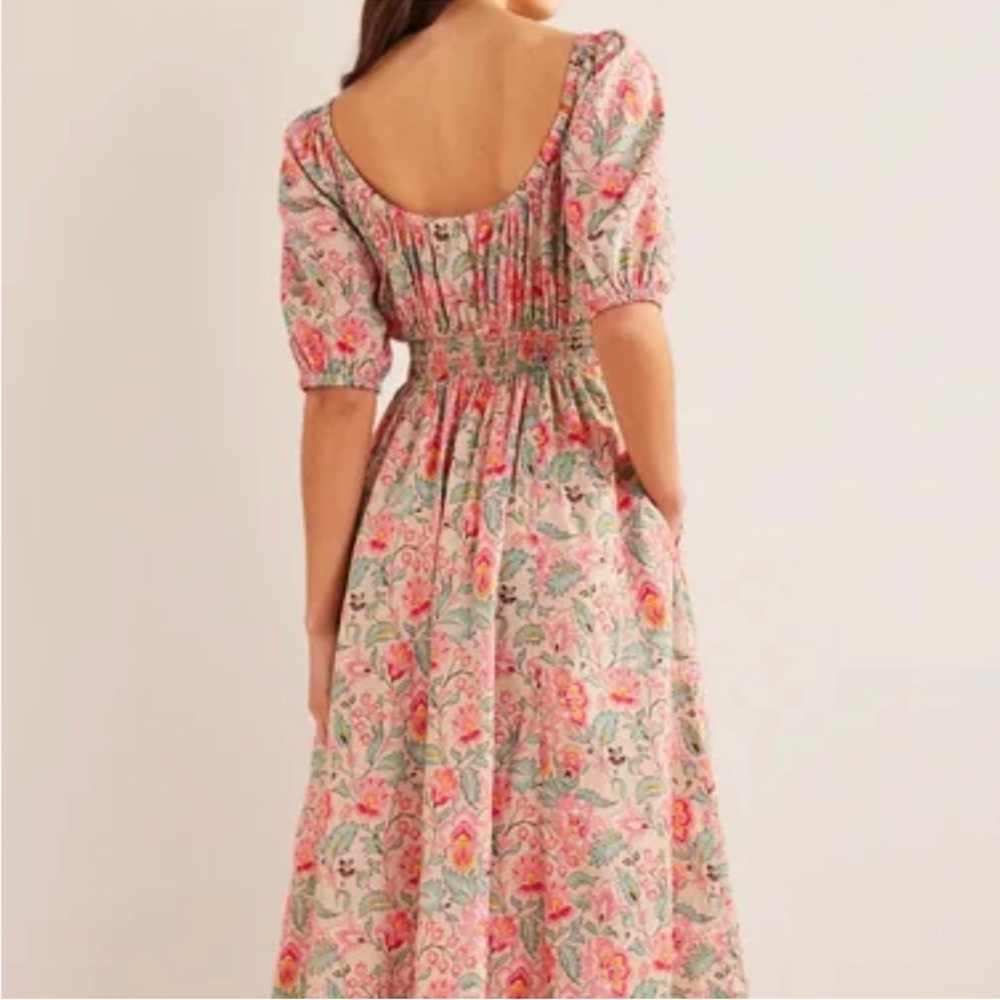Boden Pink and Green Floral Midi Dress
